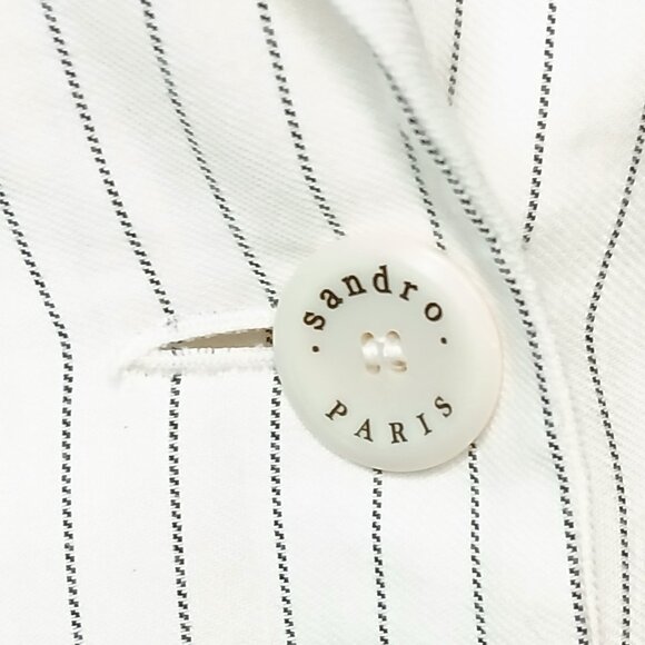 SANDRO Cosima Double Breasted Pinstriped Linen Blend Mini Dress Ecru Size 4 - Picture 7 of 12